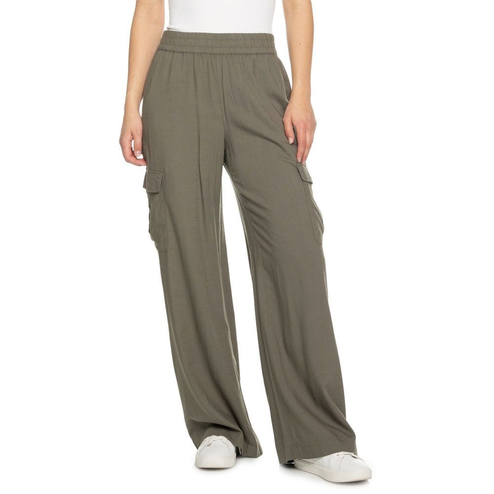 Marine Layer Womens Olive Green Wide Leg Cargo Pants Elastic Waist XS